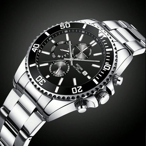Luxury Men's Business Watches Men Silver Quartz Watch Male Luminous Clock
