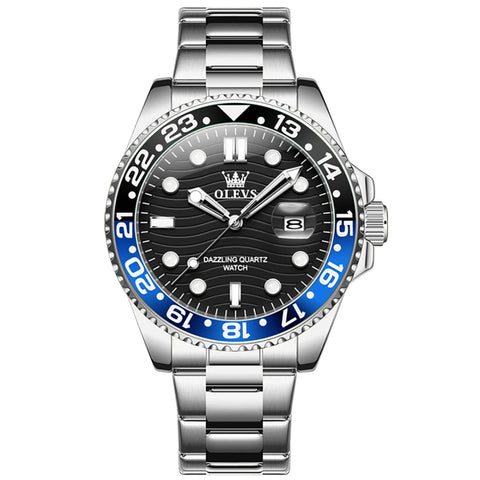 OLEVS 3610 Fashion Quartz Watch Gift Stainless Steel Watchband Round-dial Wristwatch Calendar Luminous