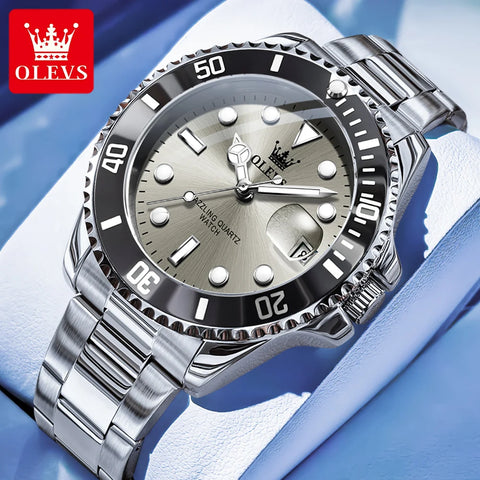 OLEVS 5885 Man Watch Original Brand Waterproof Quartz Watch Stainless Steel Strap Automatic Date Mens Gifts Watches For Man