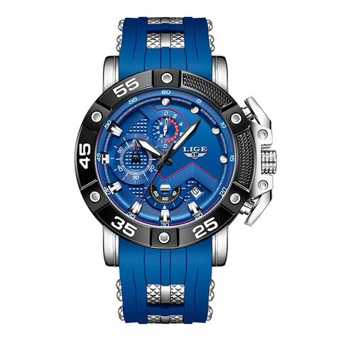 LIGE Man Watch Fashion Military Sport Date Quartz Watches Top Brand Luxury Silicone Strap Waterproof Chronograph Watches For Men