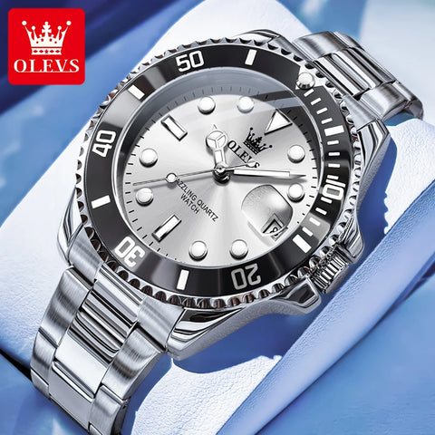 OLEVS 5885 Man Watch Original Brand Waterproof Quartz Watch Stainless Steel Strap Automatic Date Mens Gifts Watches For Man